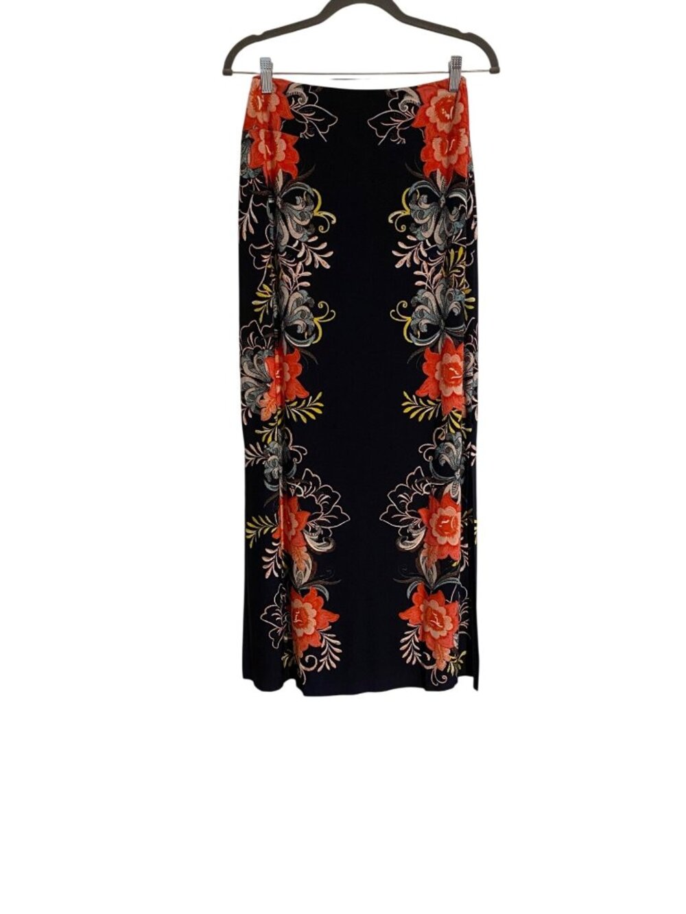 Coco Bianco Women's S Black Floral Print Maxi Skirt Stretch Waist Boho Cottage